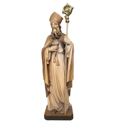 Wooden Sculpture of Saint Patrick with Shamrock and Bishop's Crozier