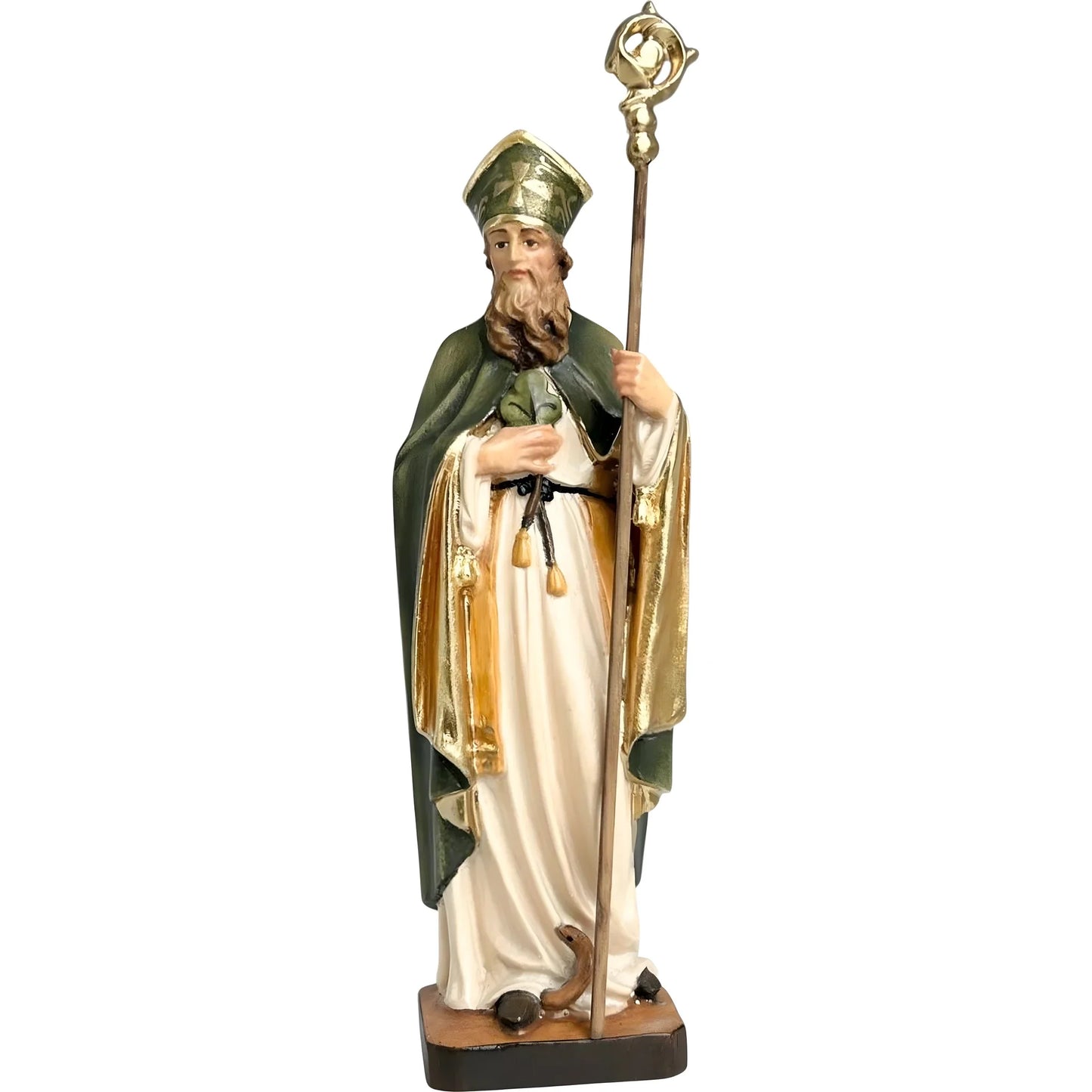 Wooden Sculpture of Saint Patrick with Shamrock and Bishop's Crozier