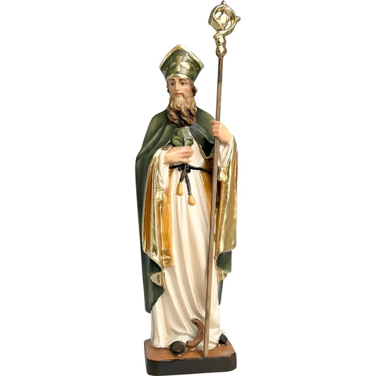 Wooden Sculpture of Saint Patrick with Shamrock and Bishop's Crozier