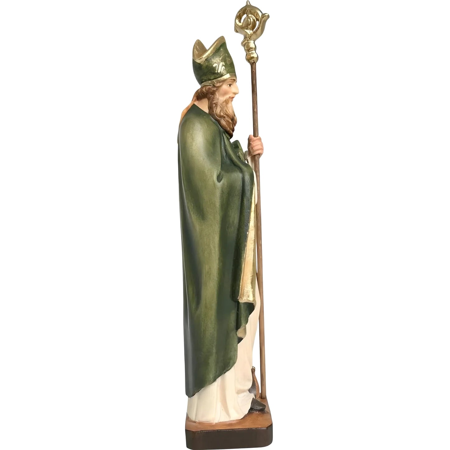 Wooden Sculpture of Saint Patrick with Shamrock and Bishop's Crozier