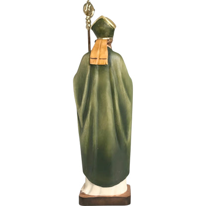 Wooden Sculpture of Saint Patrick with Shamrock and Bishop's Crozier