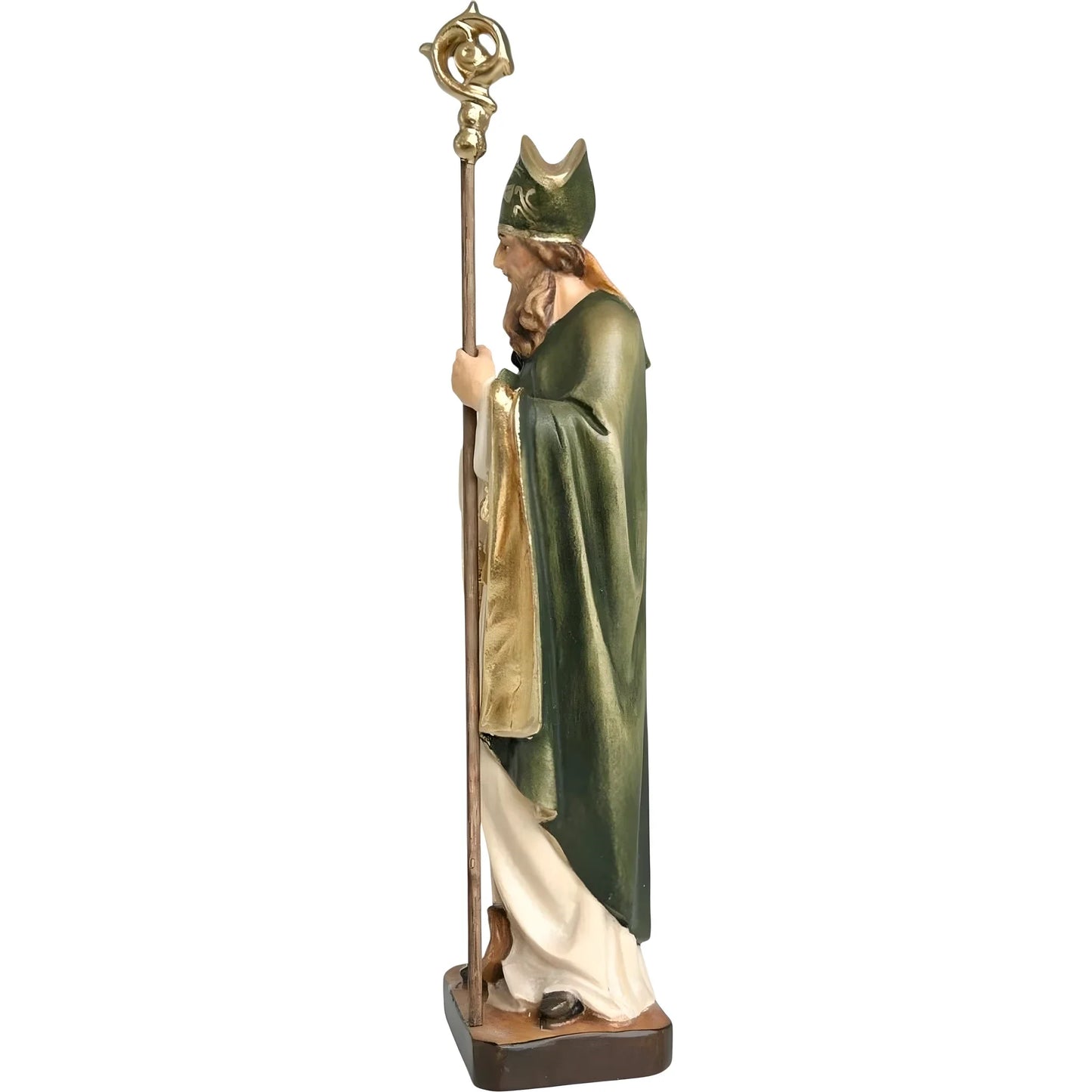 Wooden Sculpture of Saint Patrick with Shamrock and Bishop's Crozier