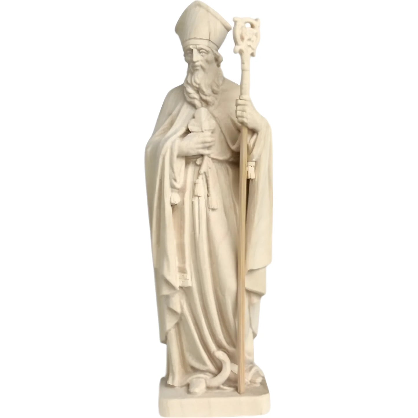 Wooden Sculpture of Saint Patrick with Shamrock and Bishop's Crozier