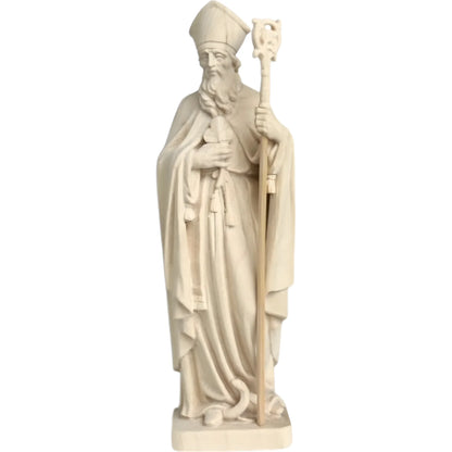 Wooden Sculpture of Saint Patrick with Shamrock and Bishop's Crozier