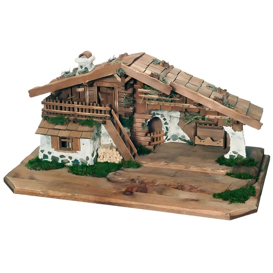 Rustic Artisan Stable for Nativity Scene in Linden Wood