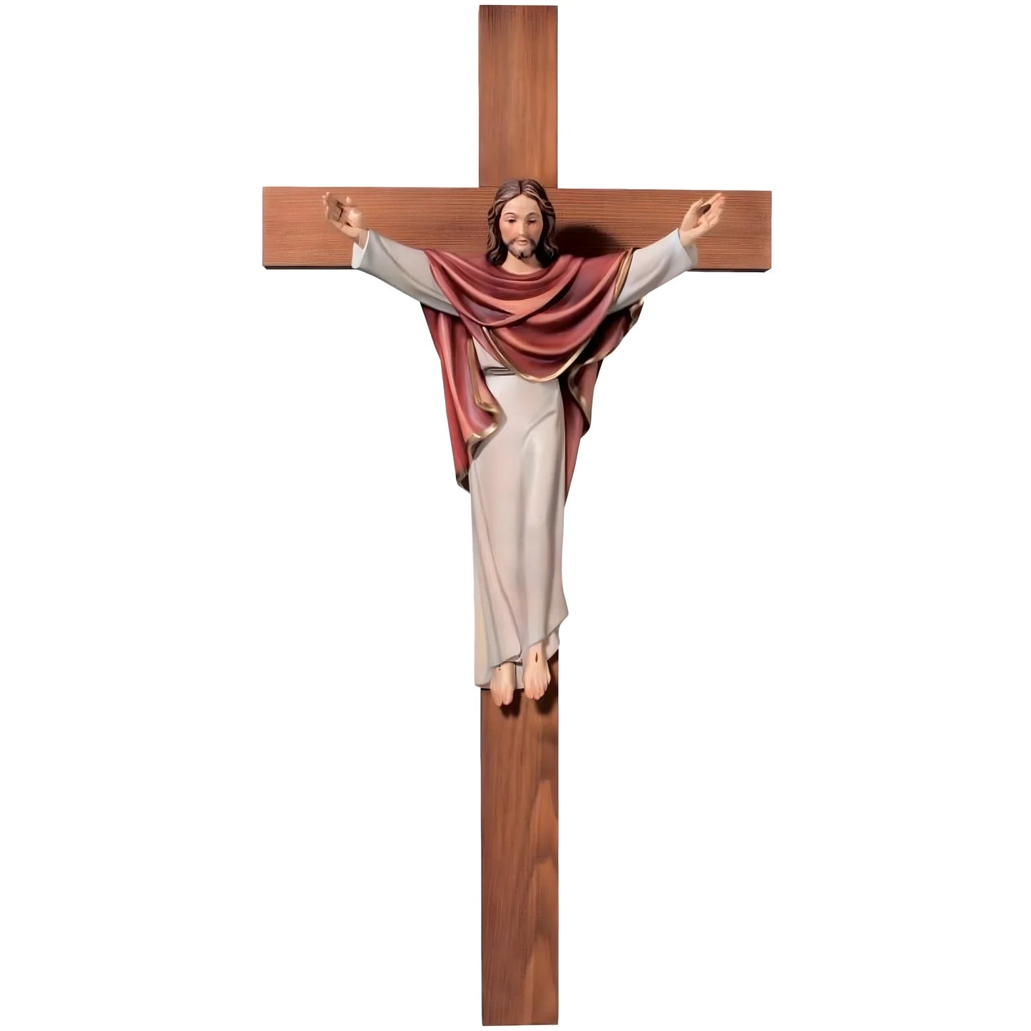 Risen Christ the King Statue on Cross – Handcrafted Wood Sculpture Val Gardena
