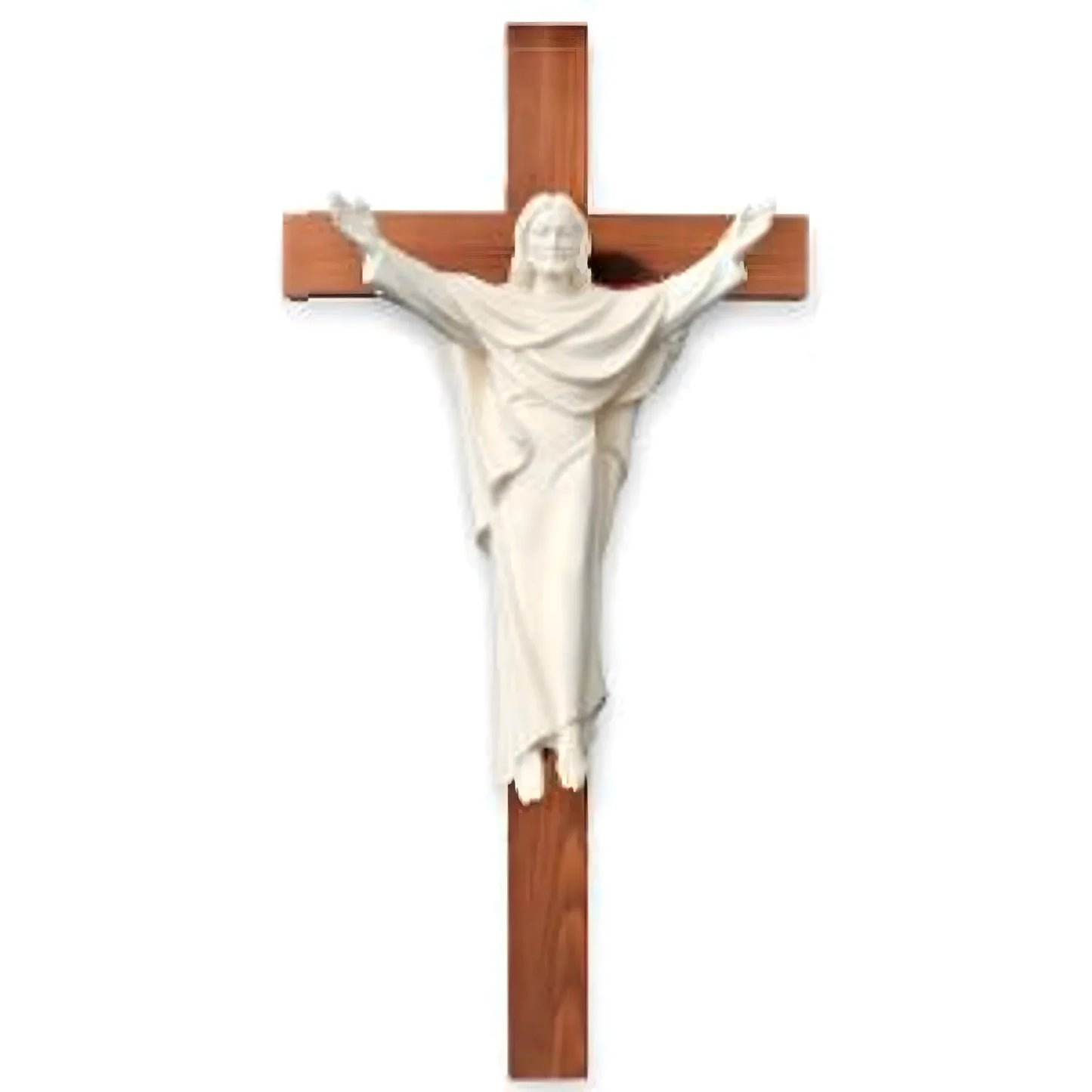 Risen Christ the King Statue on Cross – Handcrafted Wood Sculpture Val Gardena