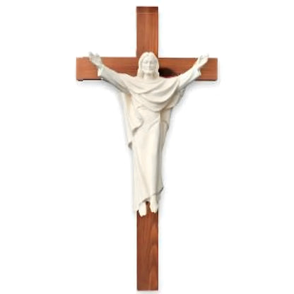 Risen Christ the King Statue on Cross – Handcrafted Wood Sculpture Val Gardena