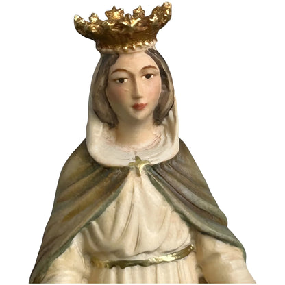 Statue Madonna with Crown and Welcoming Gesture, Val Gardena Wood Sculpture