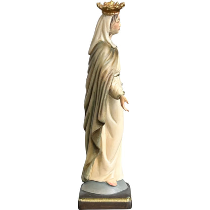 Statue Madonna with Crown and Welcoming Gesture, Val Gardena Wood Sculpture