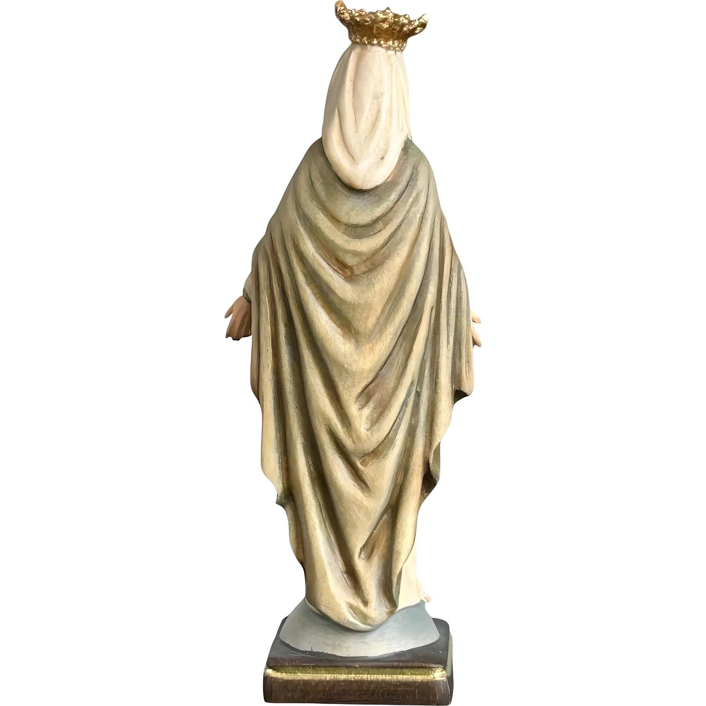 Statue Madonna with Crown and Welcoming Gesture, Val Gardena Wood Sculpture