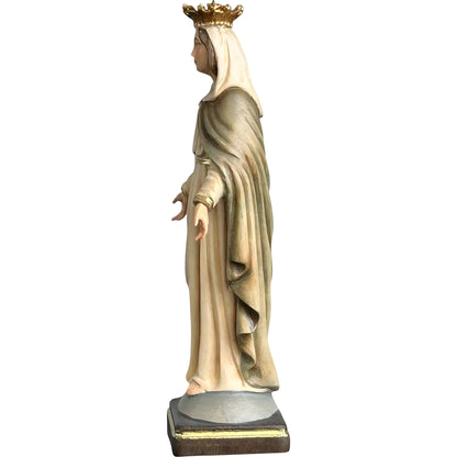 Statue Madonna with Crown and Welcoming Gesture, Val Gardena Wood Sculpture