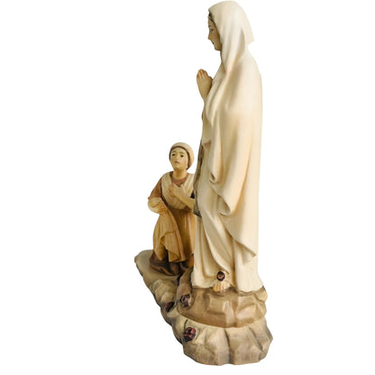 Statue Madonna of Lourdes with Bernadette in Val Gardena Wood