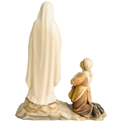 Statue Madonna of Lourdes with Bernadette in Val Gardena Wood