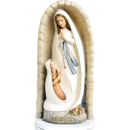 Lourdes Grotto Madonna Statue with Saint Bernadette | Val Gardena Wood Carving