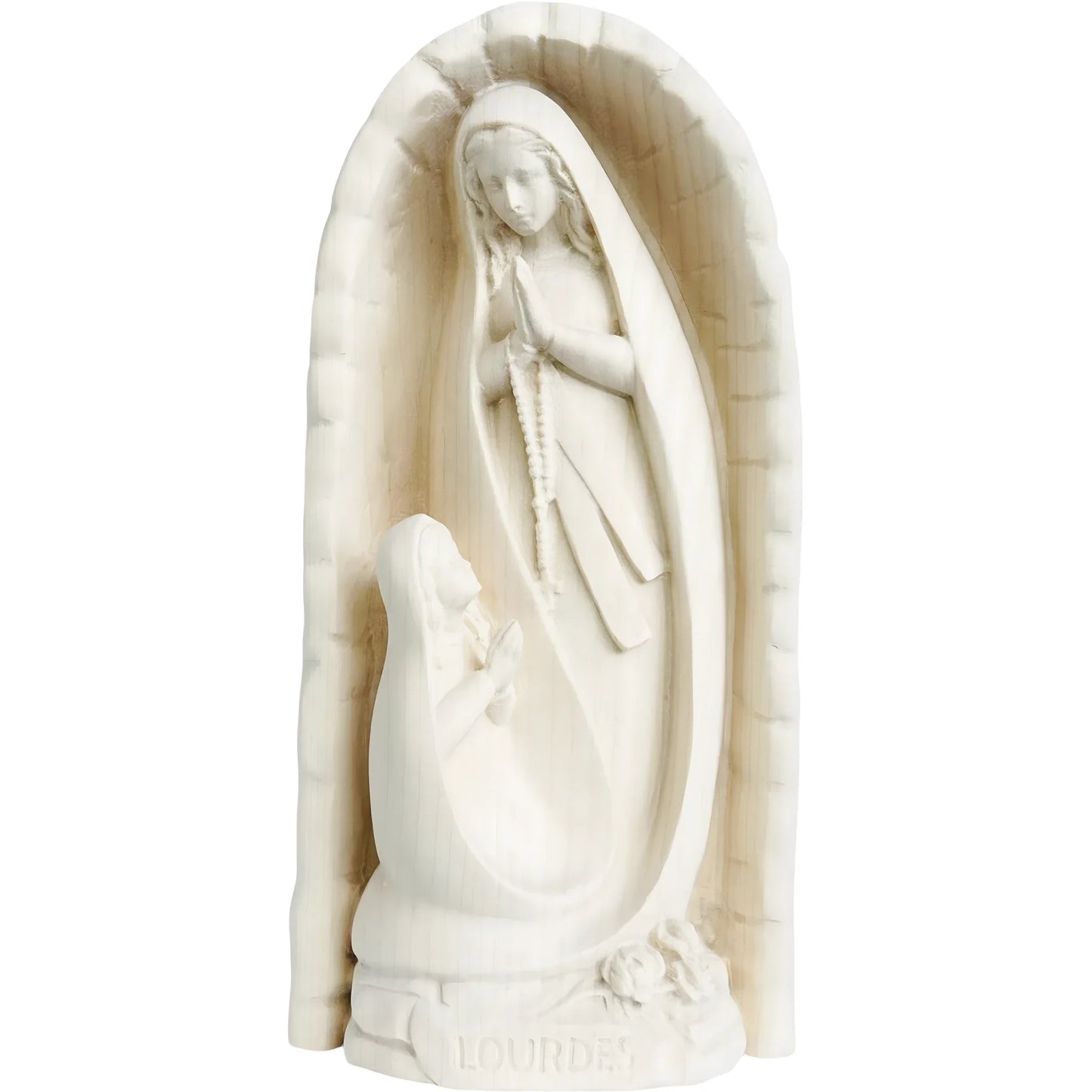 Lourdes Grotto Madonna Statue with Saint Bernadette | Val Gardena Wood Carving
