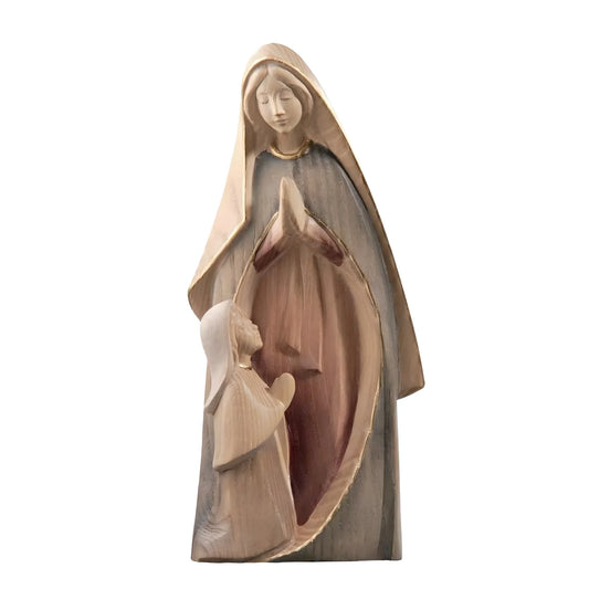 Our Lady of Lourdes with Bernadette in Prayer, Artistic Carving Val Gardena