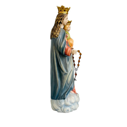 Our Lady of the Rosary with Child Statue Val Gardena Wood