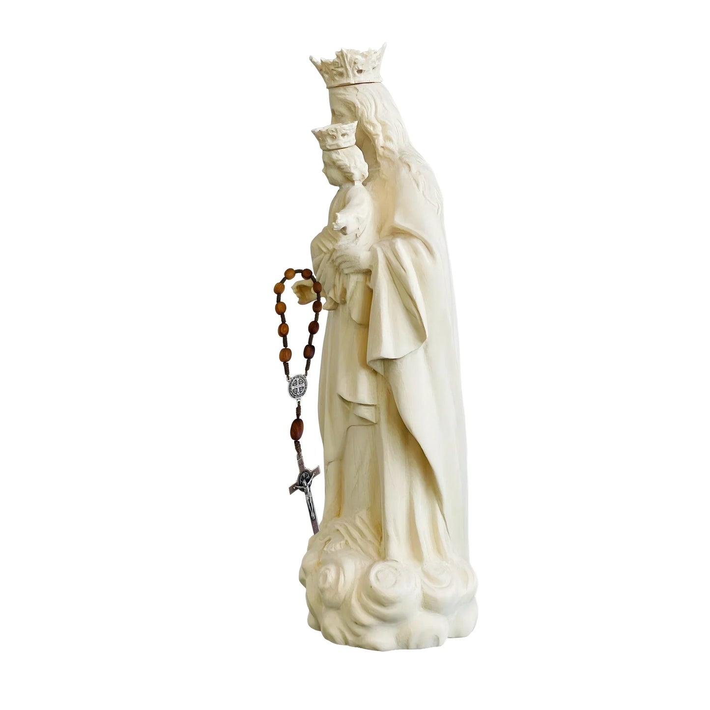 Our Lady of the Rosary with Child Statue Val Gardena Wood