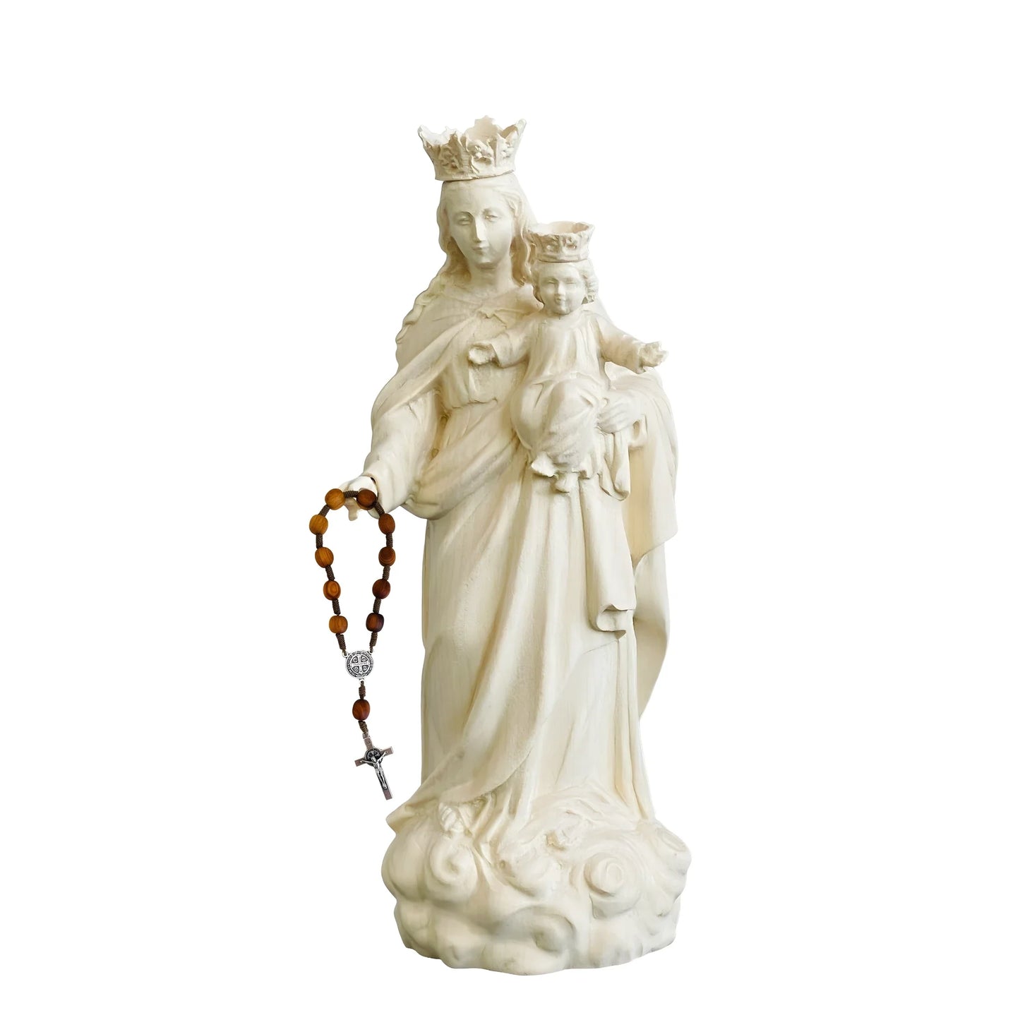 Our Lady of the Rosary with Child Statue Val Gardena Wood