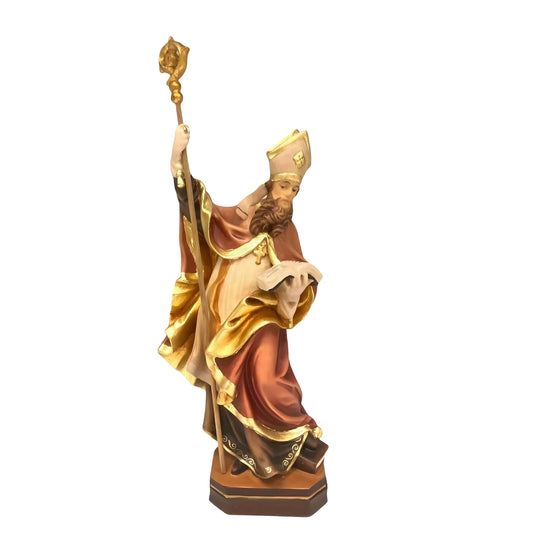 Statue Saint Caius Pope in Carved Wood from Val Gardena, Colored Finish