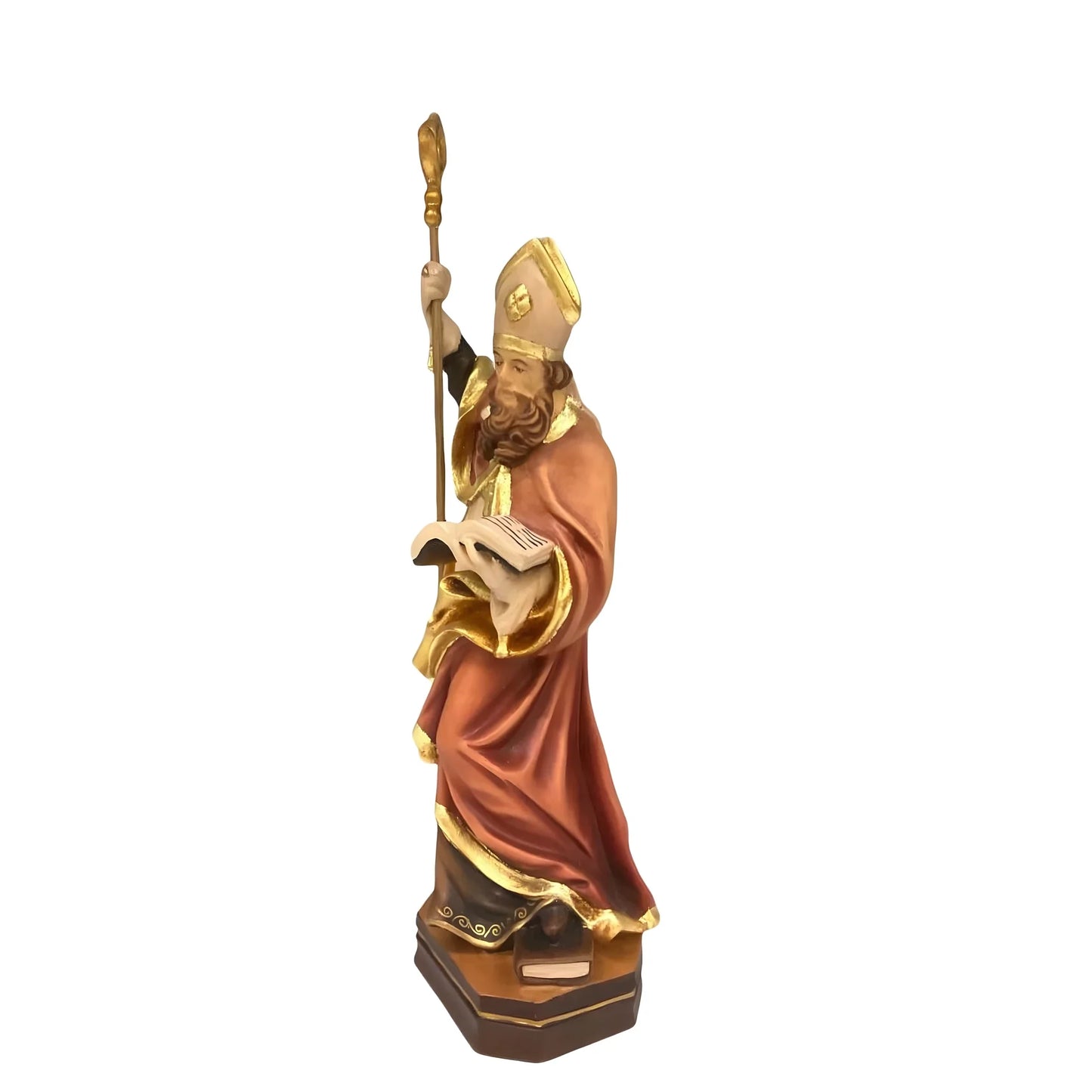 Statue Saint Caius Pope in Carved Wood from Val Gardena, Colored Finish