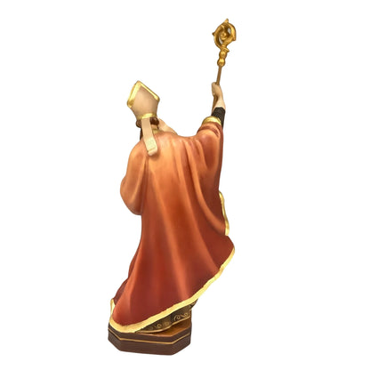 Statue Saint Caius Pope in Carved Wood from Val Gardena, Colored Finish