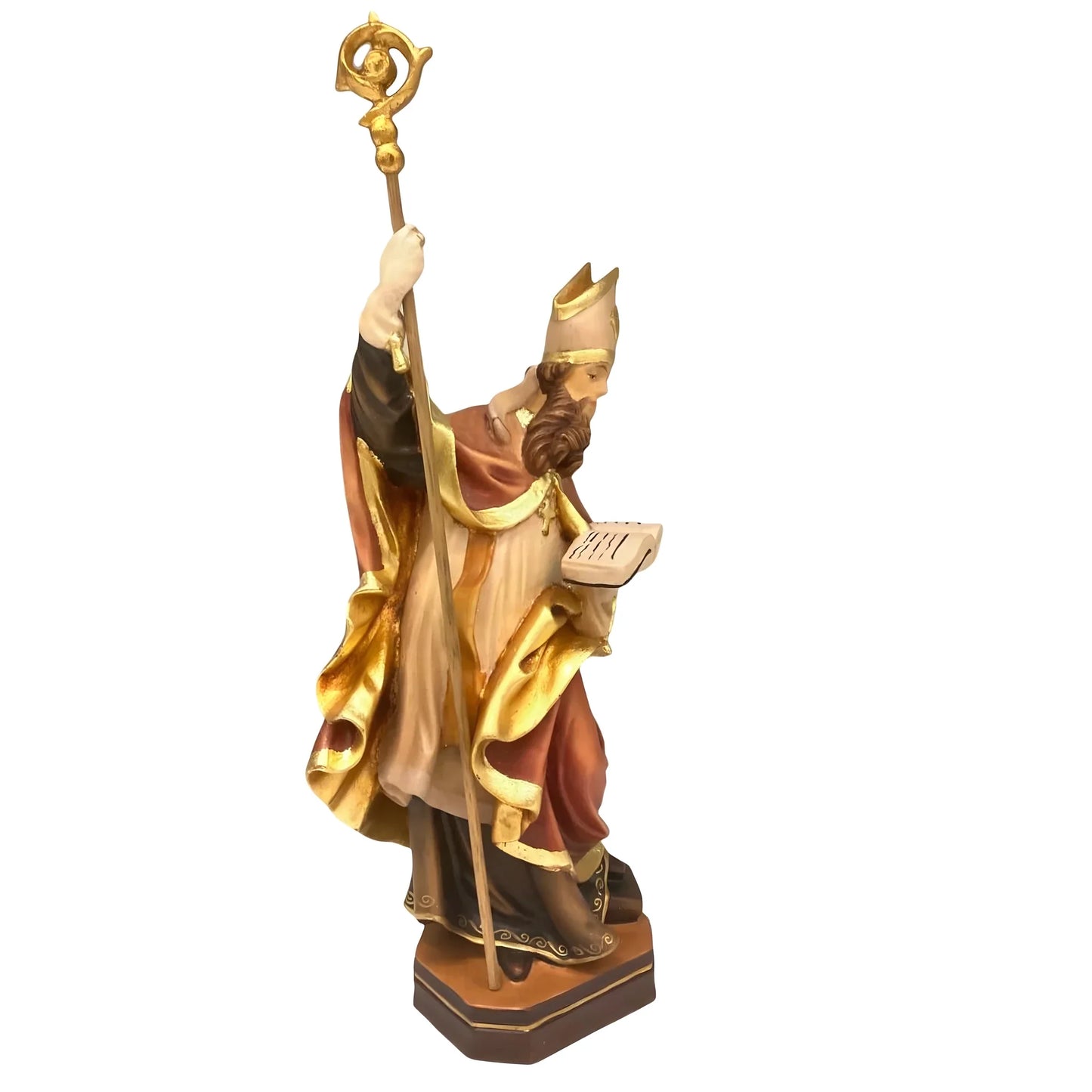 Statue Saint Caius Pope in Carved Wood from Val Gardena, Colored Finish