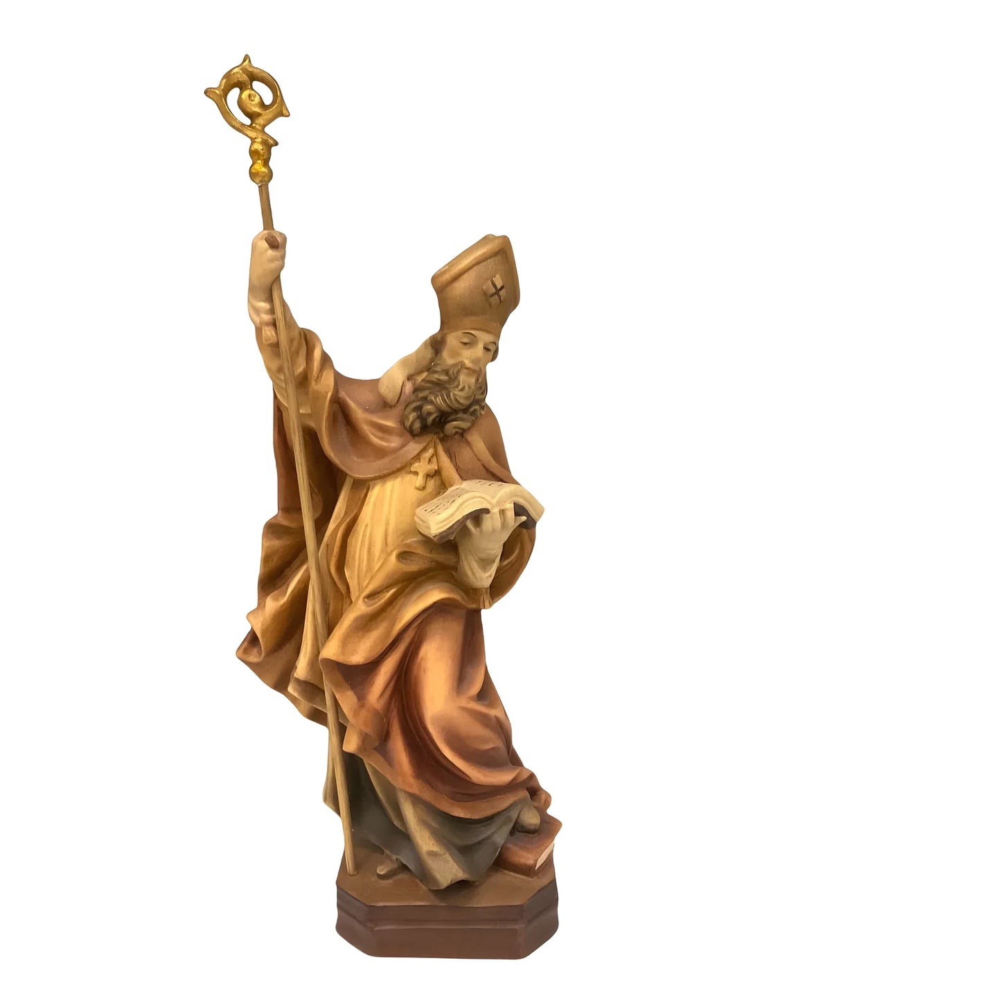 Statue Saint Caius Pope in Carved Wood from Val Gardena, Colored Finish