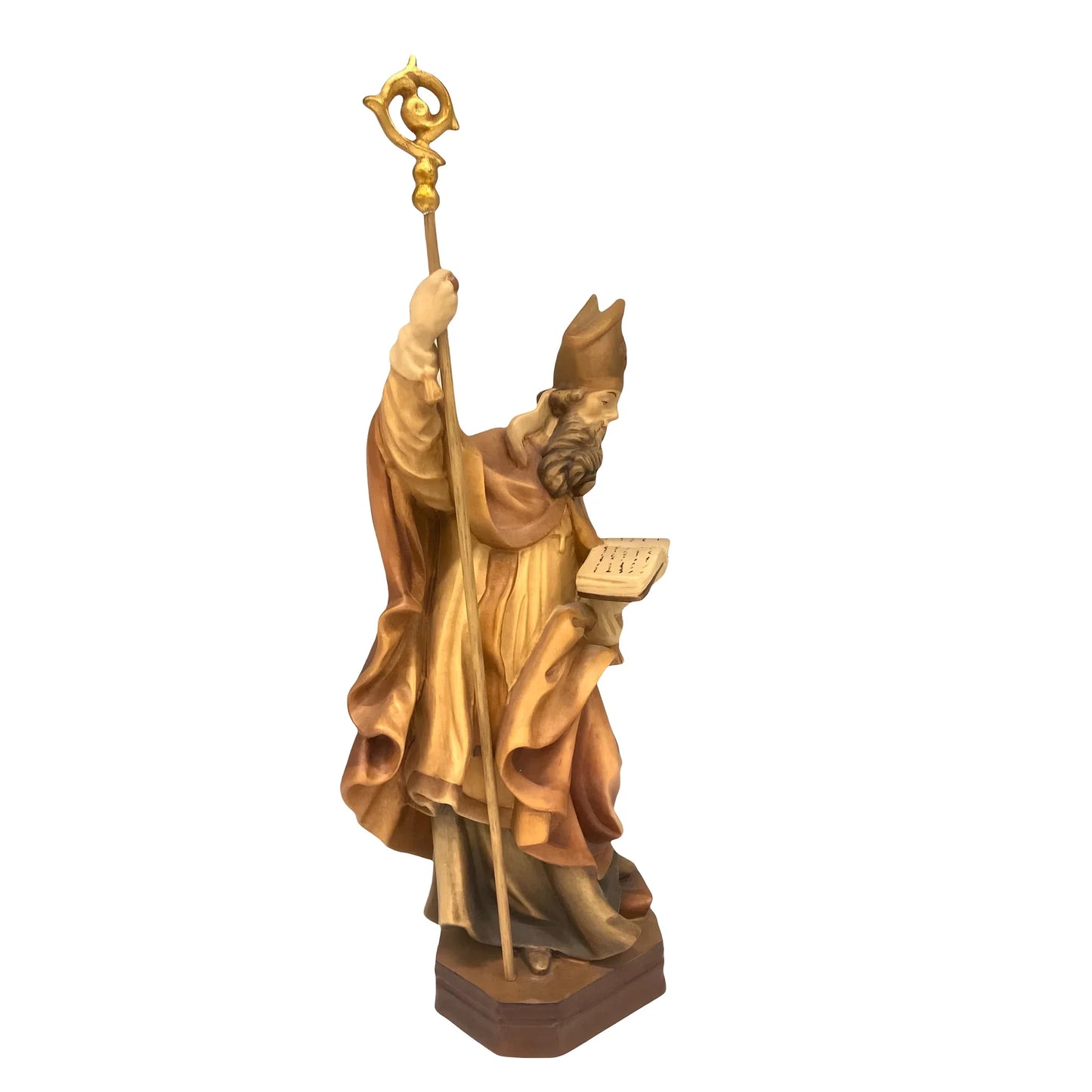 Statue Saint Caius Pope in Carved Wood from Val Gardena, Colored Finish