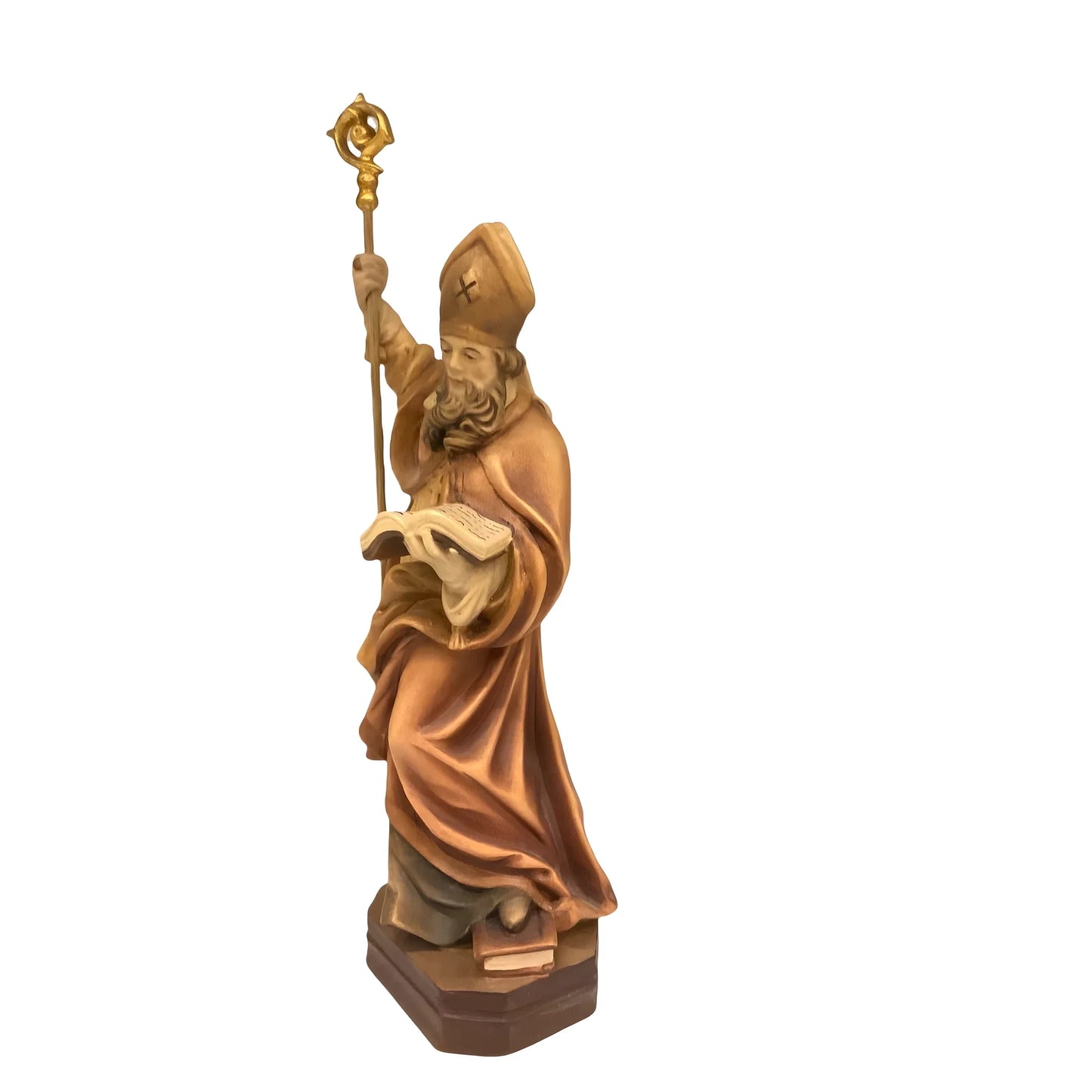 Statue Saint Caius Pope in Carved Wood from Val Gardena, Colored Finish