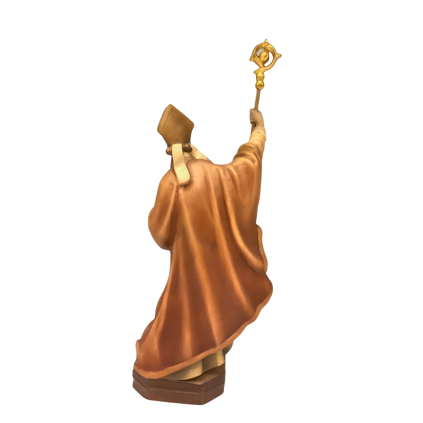 Statue Saint Caius Pope in Carved Wood from Val Gardena, Colored Finish