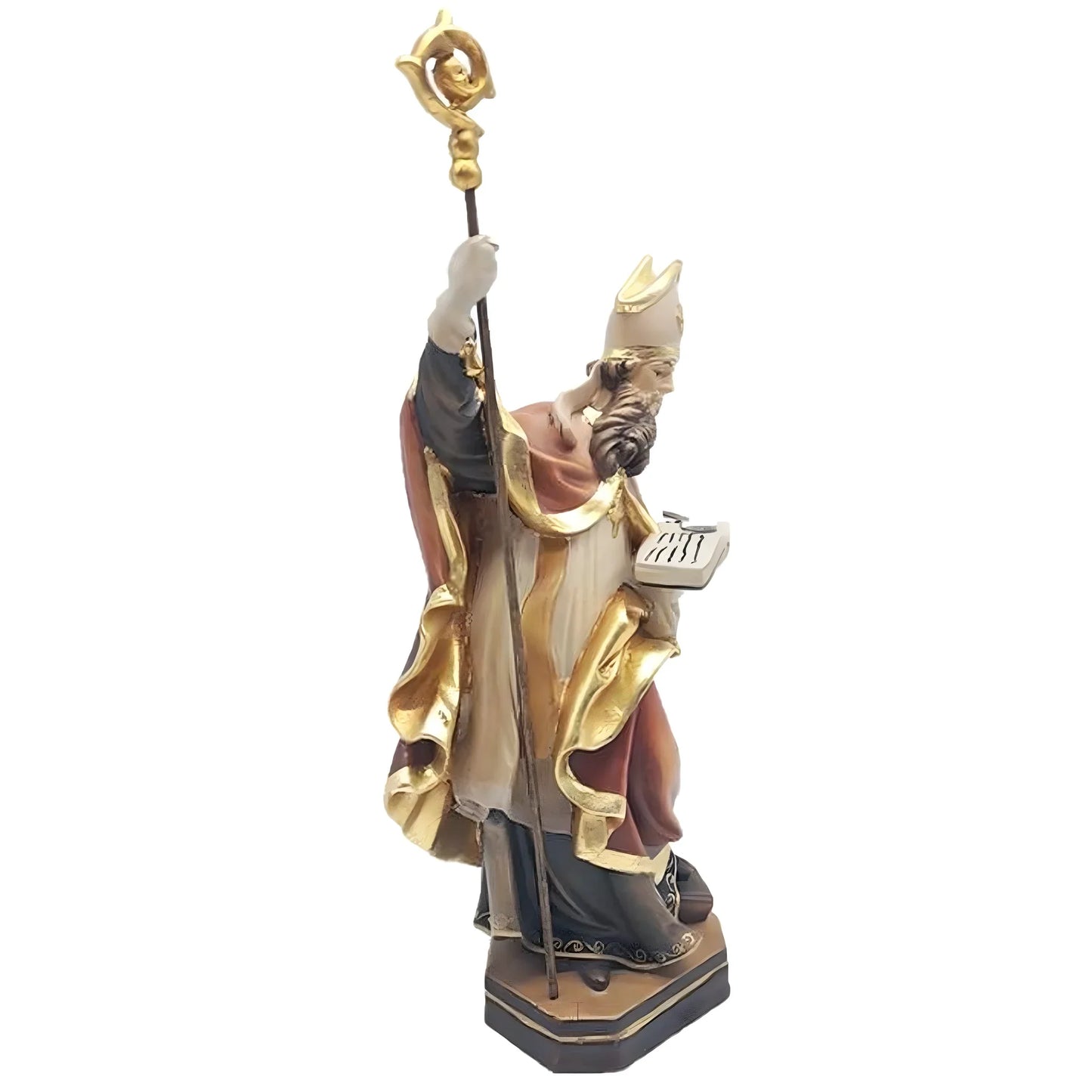 St. Clement Statue in Hand-Carved Wood from Val Gardena, Anchor Symbol