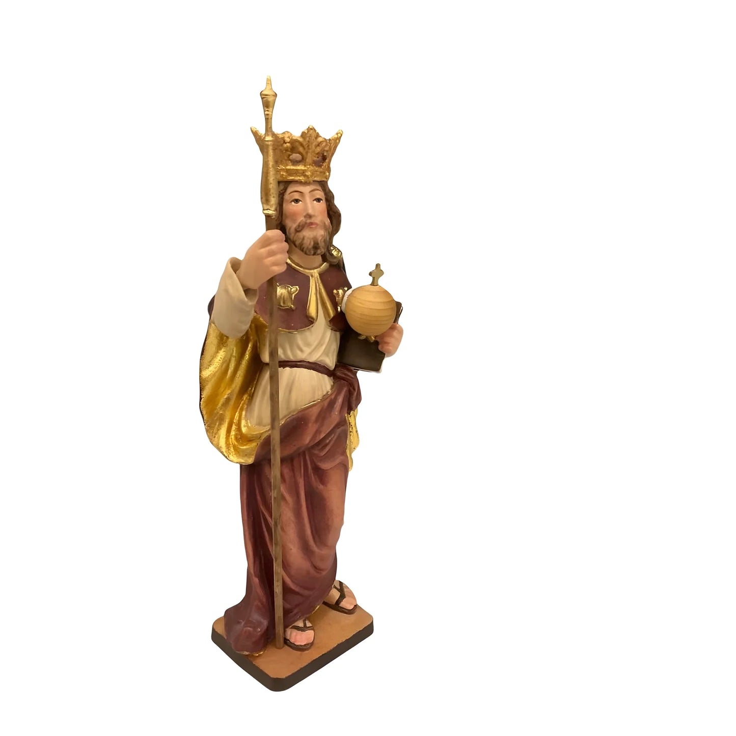 Statue Saint Edward the Confessor in Hand-Carved Wood Val Gardena