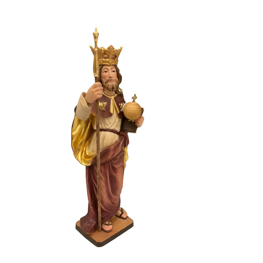 Statue Saint Edward the Confessor in Hand-Carved Wood Val Gardena