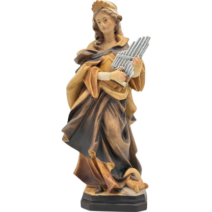 St. Cecilia, Patron Saint of Music Statue with Organ | Wood Carving from Val Gardena