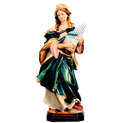 St. Cecilia, Patron Saint of Music Statue with Organ | Wood Carving from Val Gardena