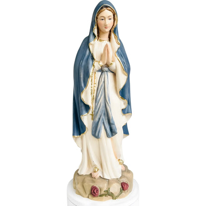 Hand-Carved Wooden Statue of Our Lady of Lourdes in Val Gardena