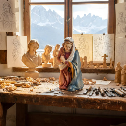 Kneeling Mary in prayer - Maple Wood