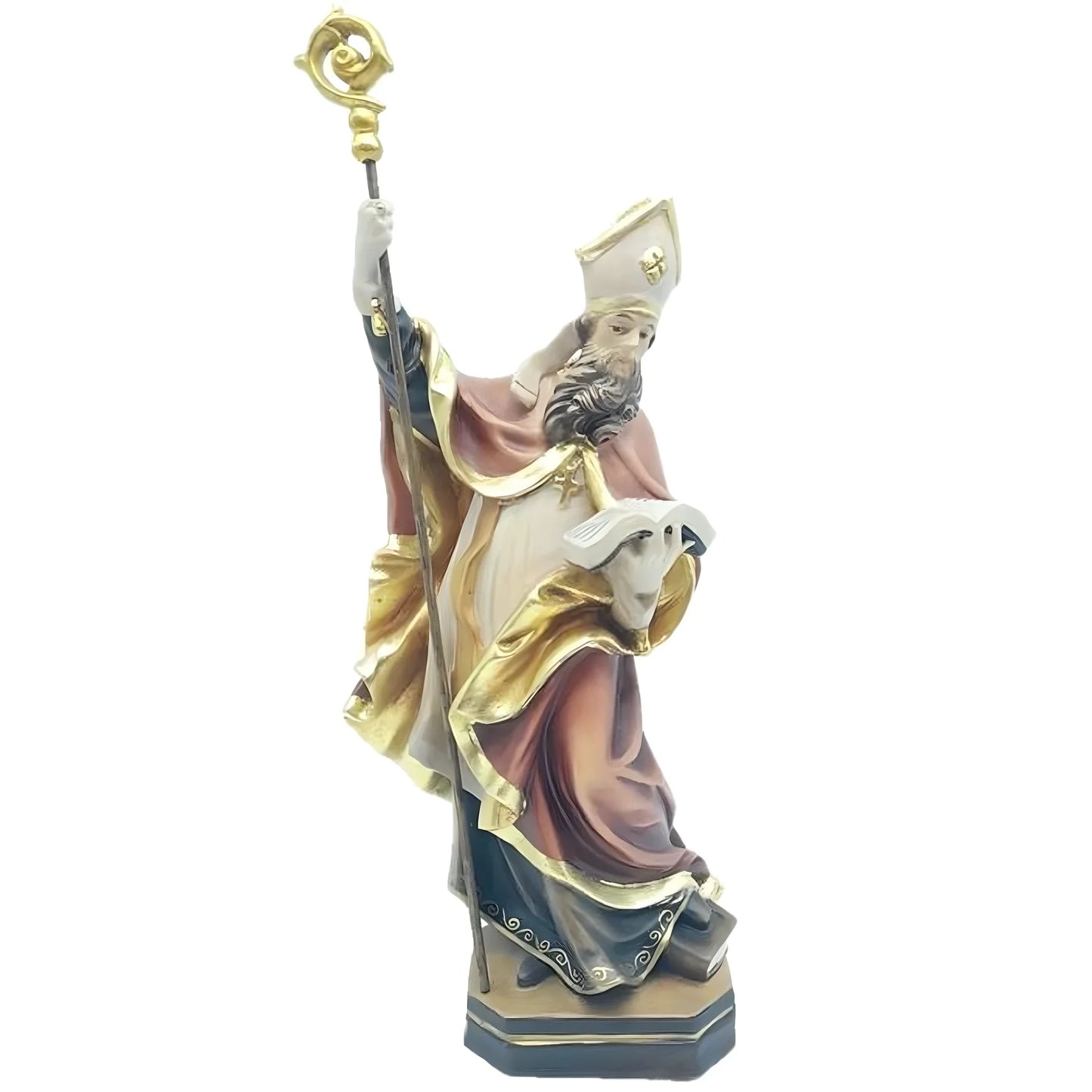 Saint Albinus Bishop statue in polychrome wood - Artistic Carving Val Gardena