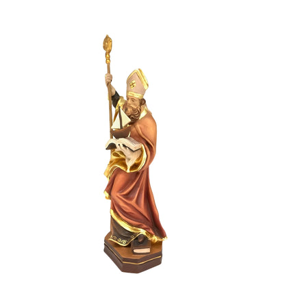 Statue of Saint Anselm Bishop with Crozier and Boat – Carved and Painted