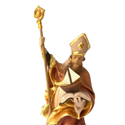 Statue of Saint Anselm Bishop with Crozier and Boat – Carved and Painted