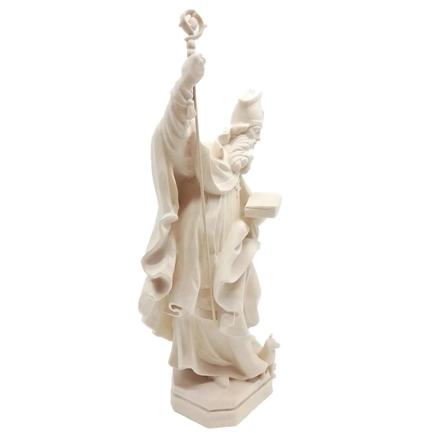 Statue of Saint Heribert Bishop with Crozier and Book, Polychrome Wood Sculpture