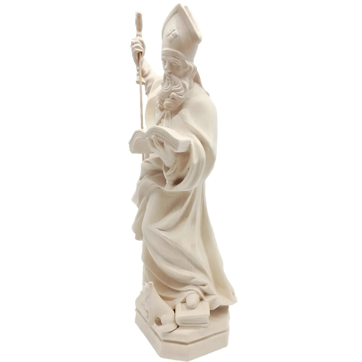 Statue of Saint Heribert Bishop with Crozier and Book, Polychrome Wood Sculpture