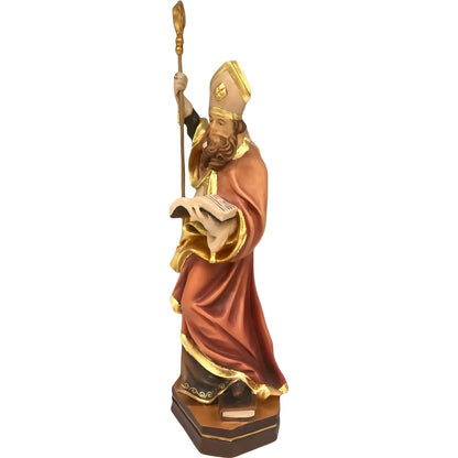 Statue of Saint Heribert Bishop with Crozier and Book, Polychrome Wood Sculpture