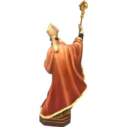 Statue of Saint Heribert Bishop with Crozier and Book, Polychrome Wood Sculpture