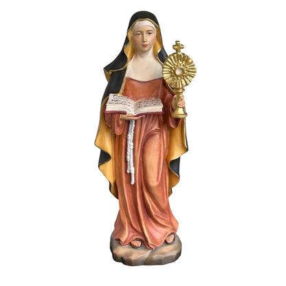 Statue of Saint Clare of Assisi with Monstrance in Wood Carved in Val Gardena