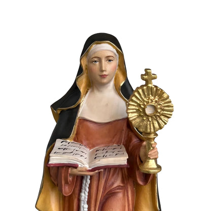Statue of Saint Clare of Assisi with Monstrance in Wood Carved in Val Gardena