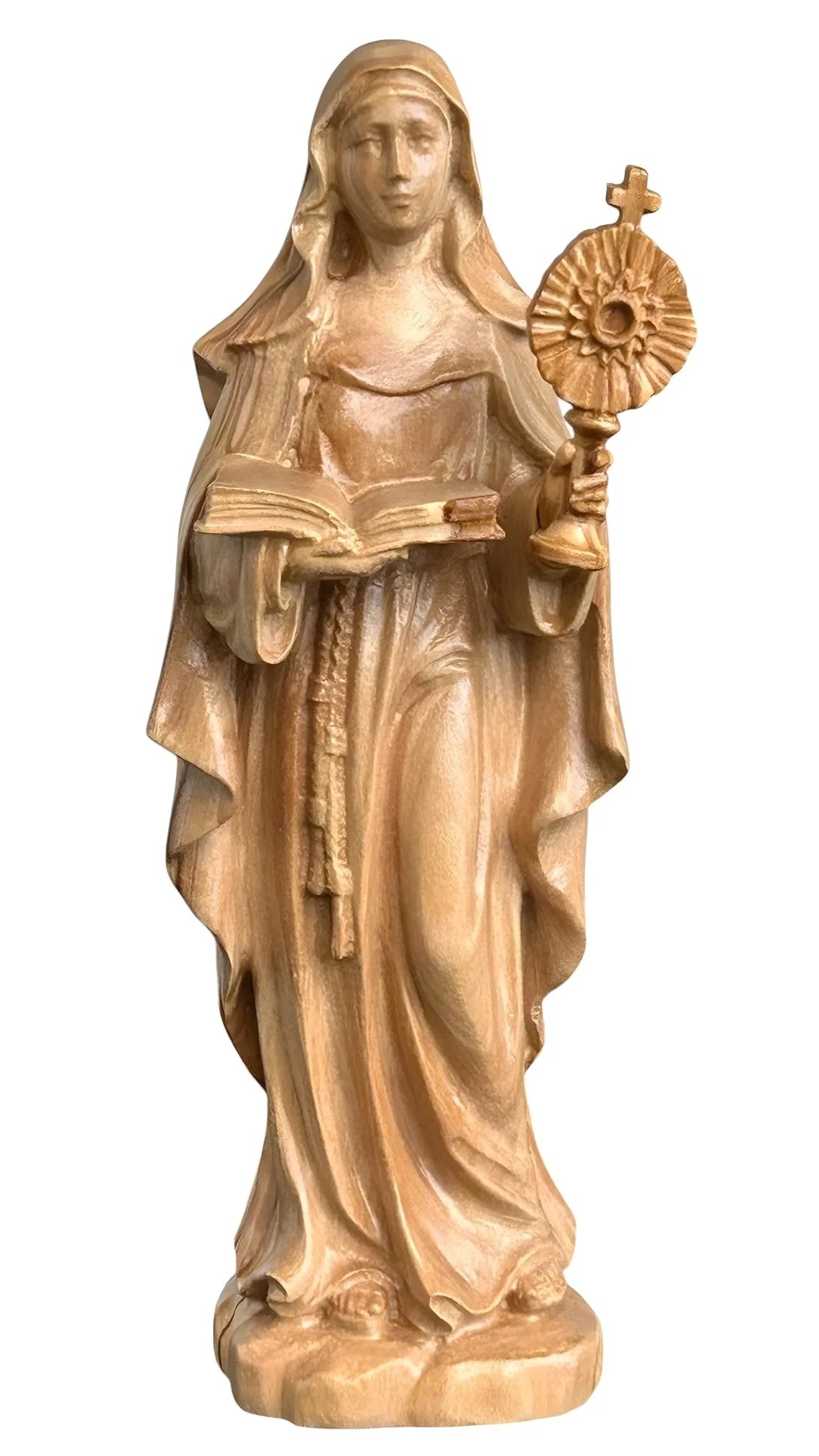 Statue of Saint Clare of Assisi with Monstrance in Wood Carved in Val Gardena