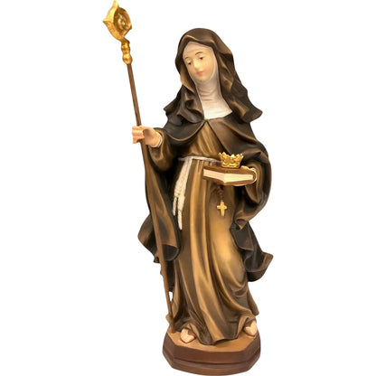 Saint Ermengarda Statue with Crown in Val Gardena Wood